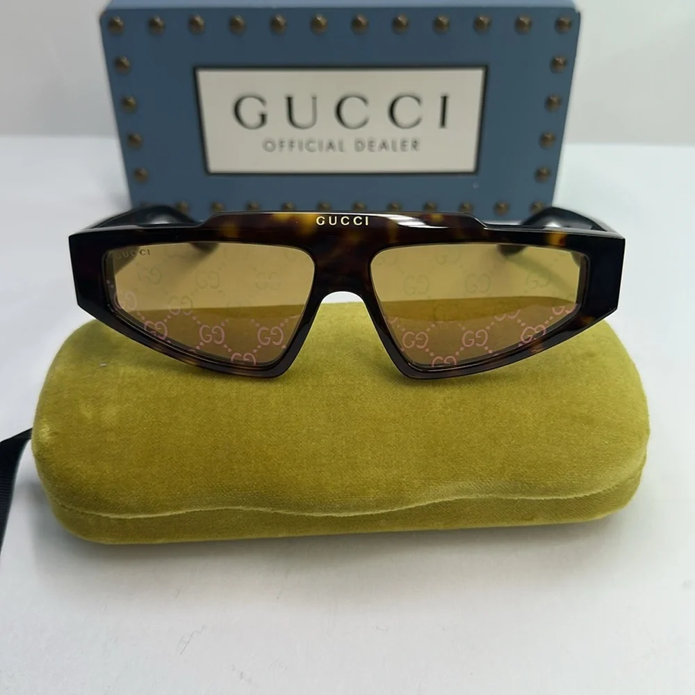 New Authentic Gucci Yellow Logo Browline Unisex Sunglasses GG1591S 002 58.